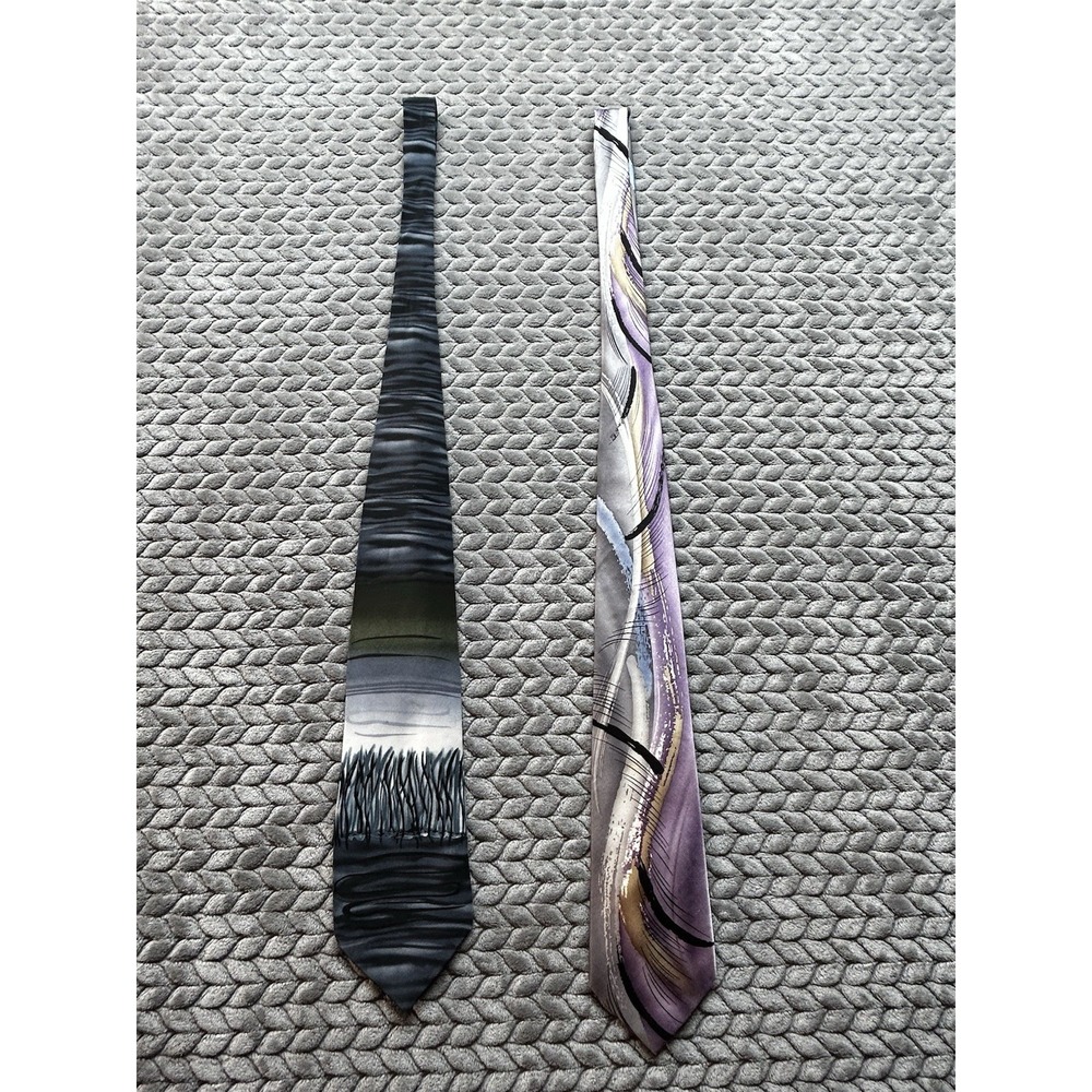 Lot of 2 J Garcia Silk Neck Ties Capillaries Wetlands I Abstract Art USA